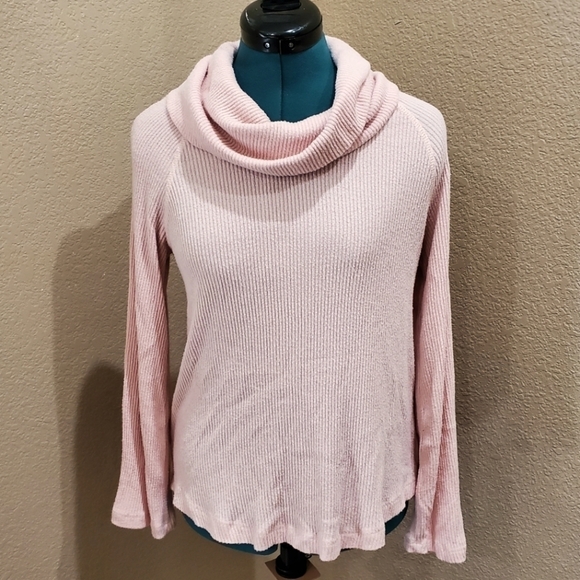 MAEVE BY ANTHROPOLOGIE BLUSH PINK SWEATER COWL NECK BELL SLEEVE TUNIC WOMEN XS - Picture 1 of 16